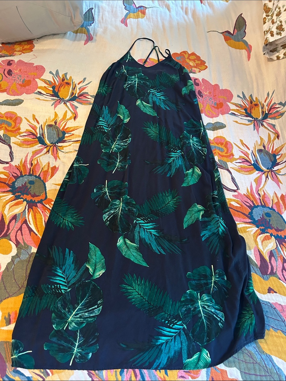 Old Navy Navy Maxi Dress with Green Leaf Print